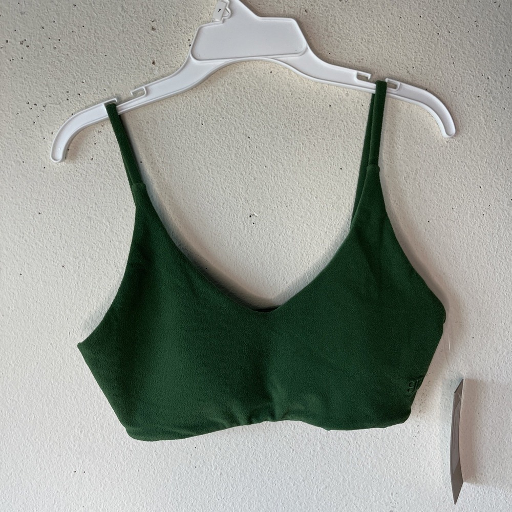 Albion Swim Suit Rise Bikini Top Size Small Palm Green Shelf Bra Vacation New